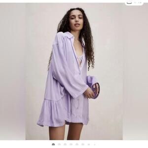 New Free People Moonstruck Lavender Fields Dress with Shirt Overlay Size L